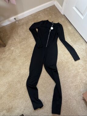 Missguided Black Long-Sleeve Zip Jumpsuit